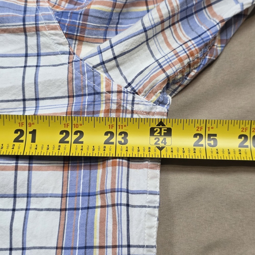American Eagle Mens Large Plaid Button Down Shirt Long Sleeve Blue Orange L AEO - Picture 8 of 9